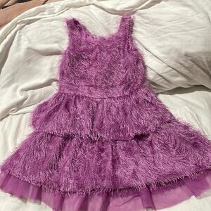 Ruum 6 purple sleeveless fully lined dress with purple string fringe look euc